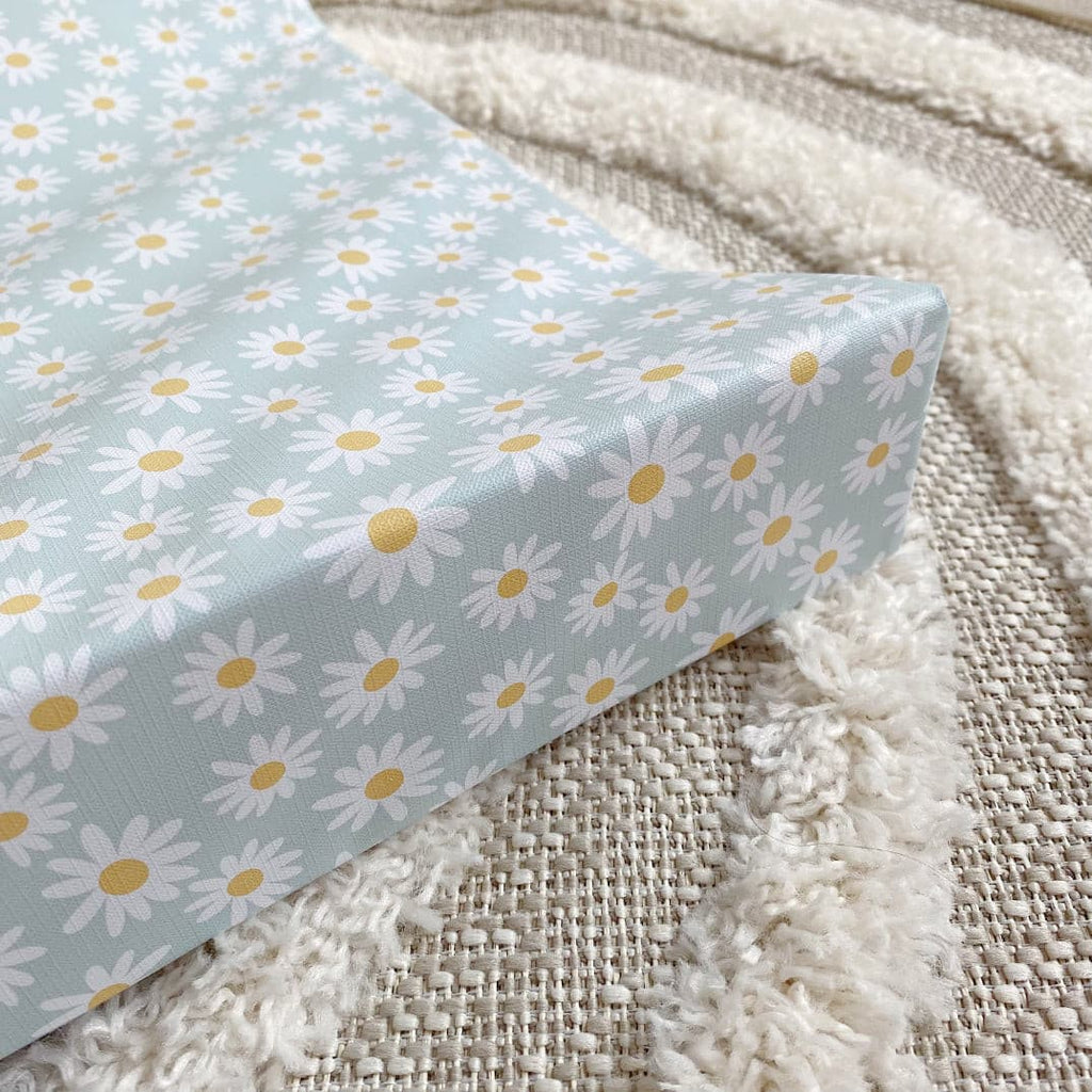 Anti-Roll Wedge Changing Mat - Blue Daisies Print | Bobbin and Bumble.