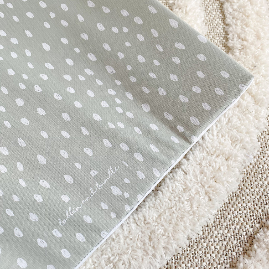 Anti-Roll Wedge Changing Mat - Sage Green Spotty Print | Bobbin and Bumble.