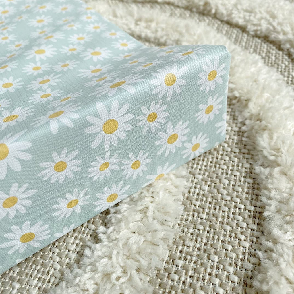 Anti-Roll Wedge Changing Mat - Blue Daisies Print | Bobbin and Bumble.