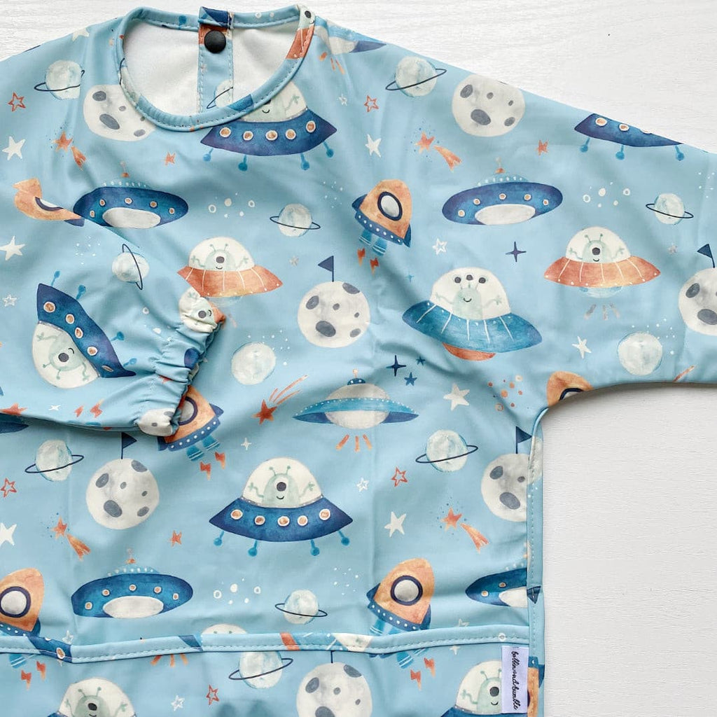 Long Sleeved Baby Bib - Space Ship Print | Bobbin and Bumble.