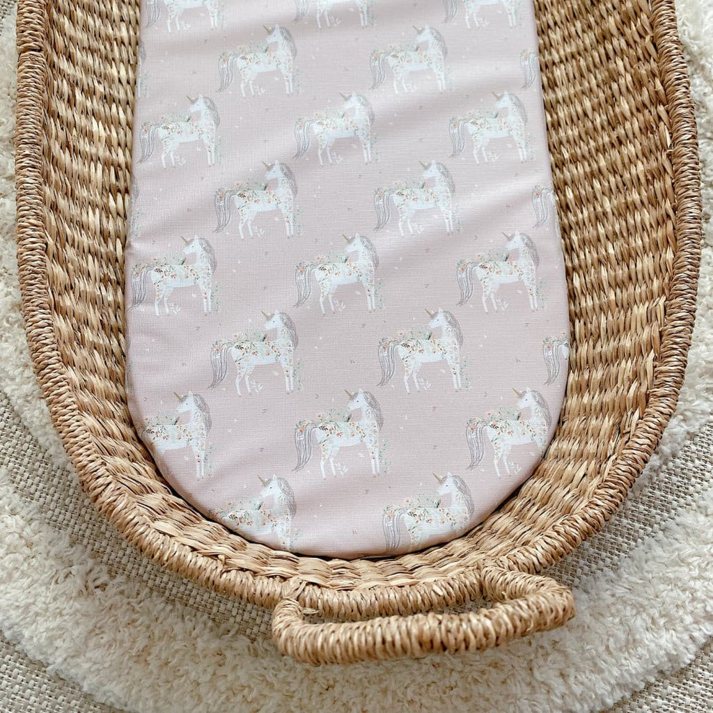 Basket Changing Mat - Pink Unicorn Print | Bobbin and Bumble.