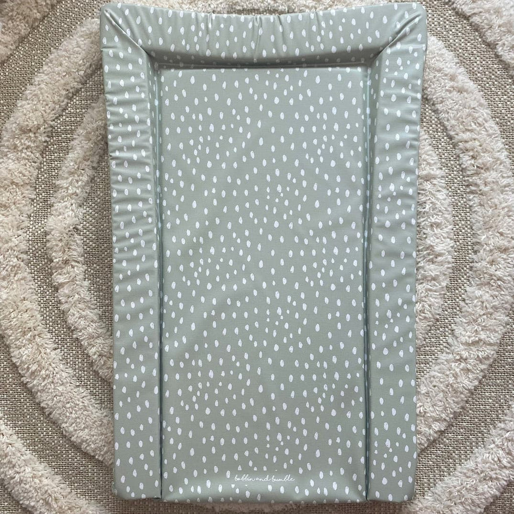 Deluxe Baby Changing Mat - Sage Green Spots Print | Bobbin and Bumble.