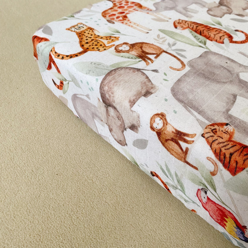 Baby CotBed Sheet Jungle Animals Bobbin and Bumble