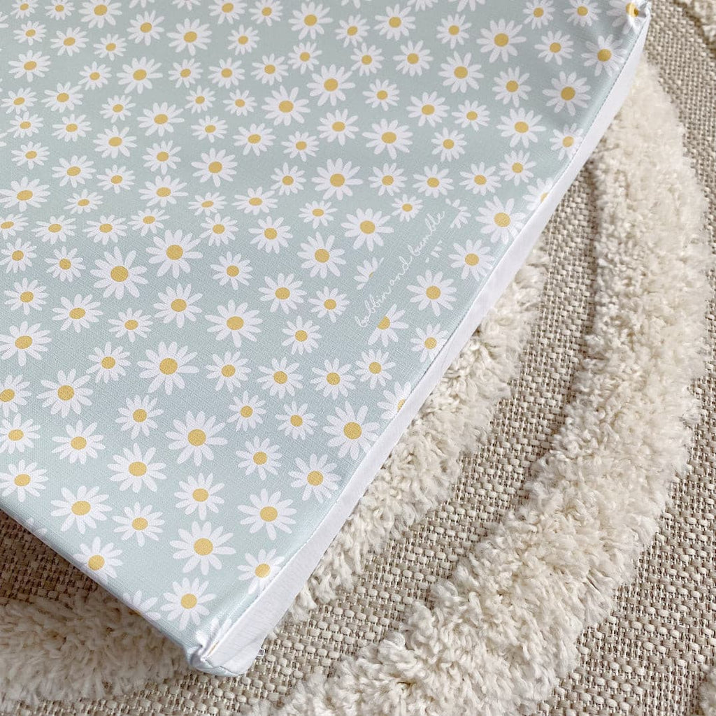 Anti-Roll Wedge Changing Mat - Blue Daisies Print | Bobbin and Bumble.
