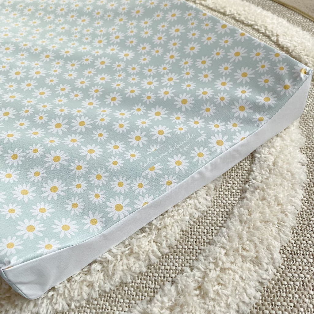 Anti-Roll Wedge Changing Mat - Blue Daisies Print | Bobbin and Bumble.
