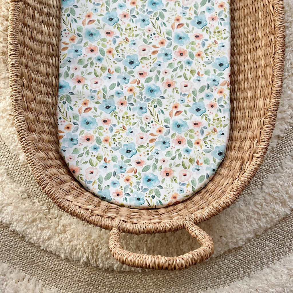 Basket Changing Mat - Blue Floral Print | Bobbin and Bumble.