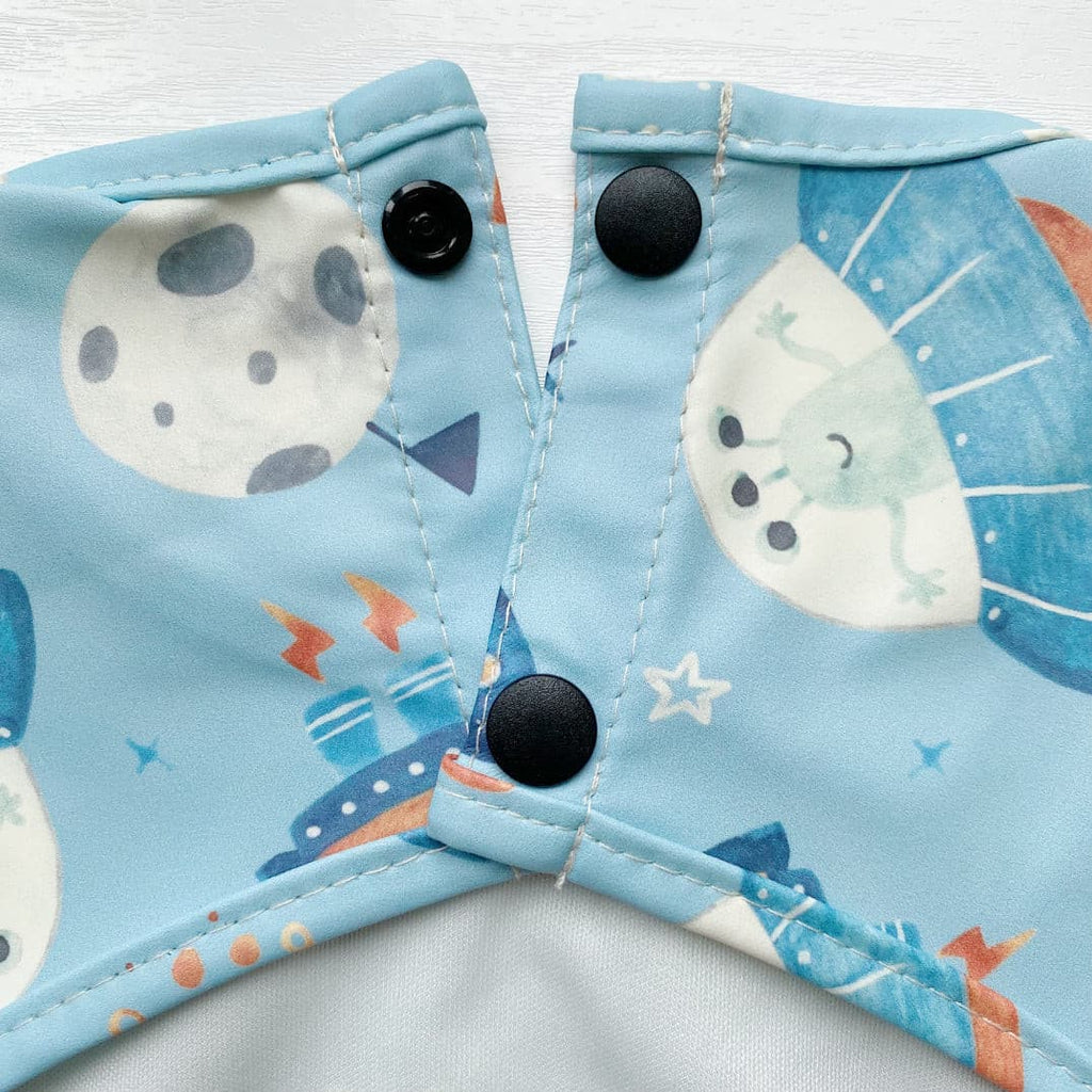 Long Sleeved Baby Bib - Space Ship Print | Bobbin and Bumble.