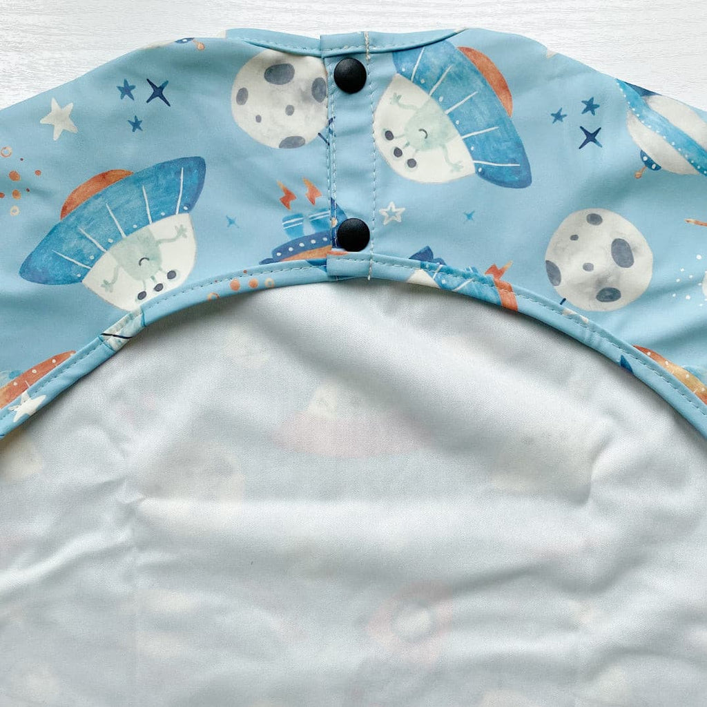Long Sleeved Baby Bib - Space Ship Print | Bobbin and Bumble.