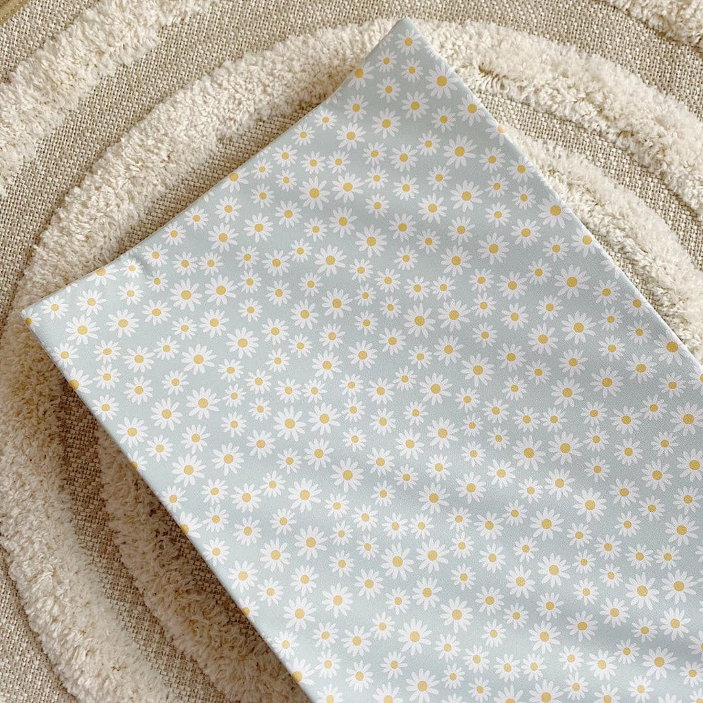 Anti-Roll Wedge Changing Mat - Blue Daisies Print | Bobbin and Bumble.