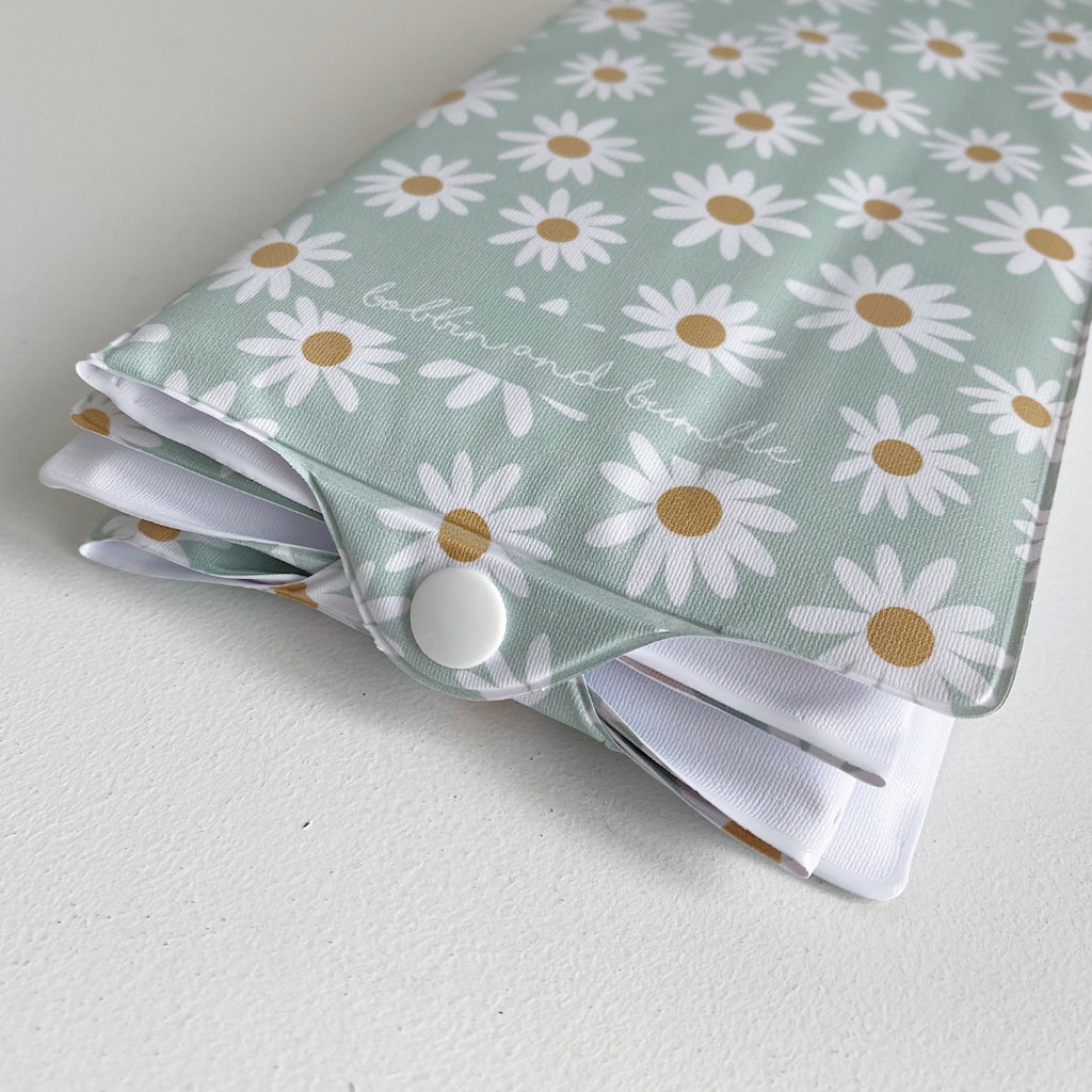 Folding Baby Changing Mat - Daisy Print | Bobbin and Bumble.