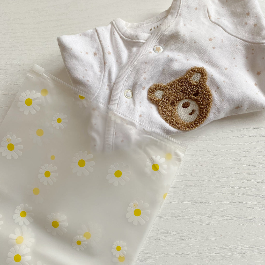 Daisy Print Zip Lock Hospital Organiser Bags | Bobbin and Bumble.