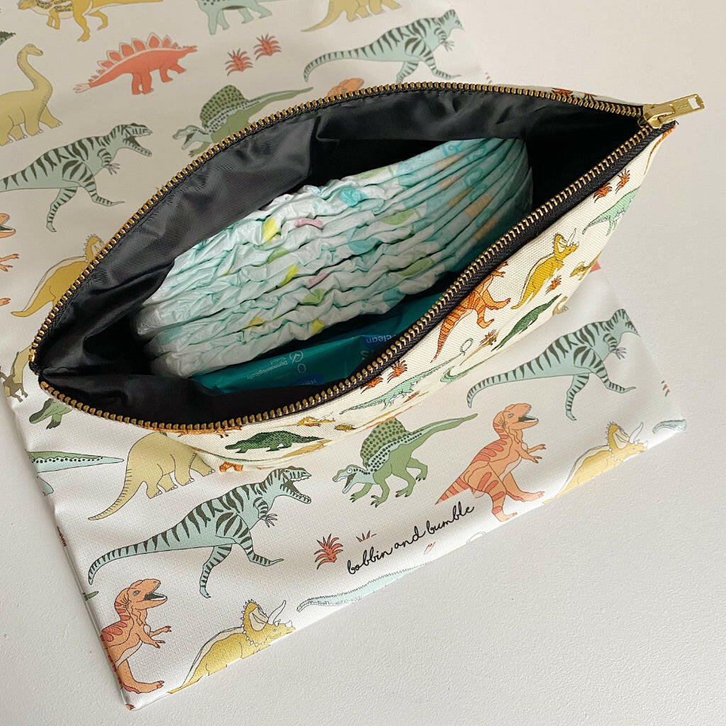 Nappy and wipes pouch - Dinosaur Print | Bobbin and Bumble.