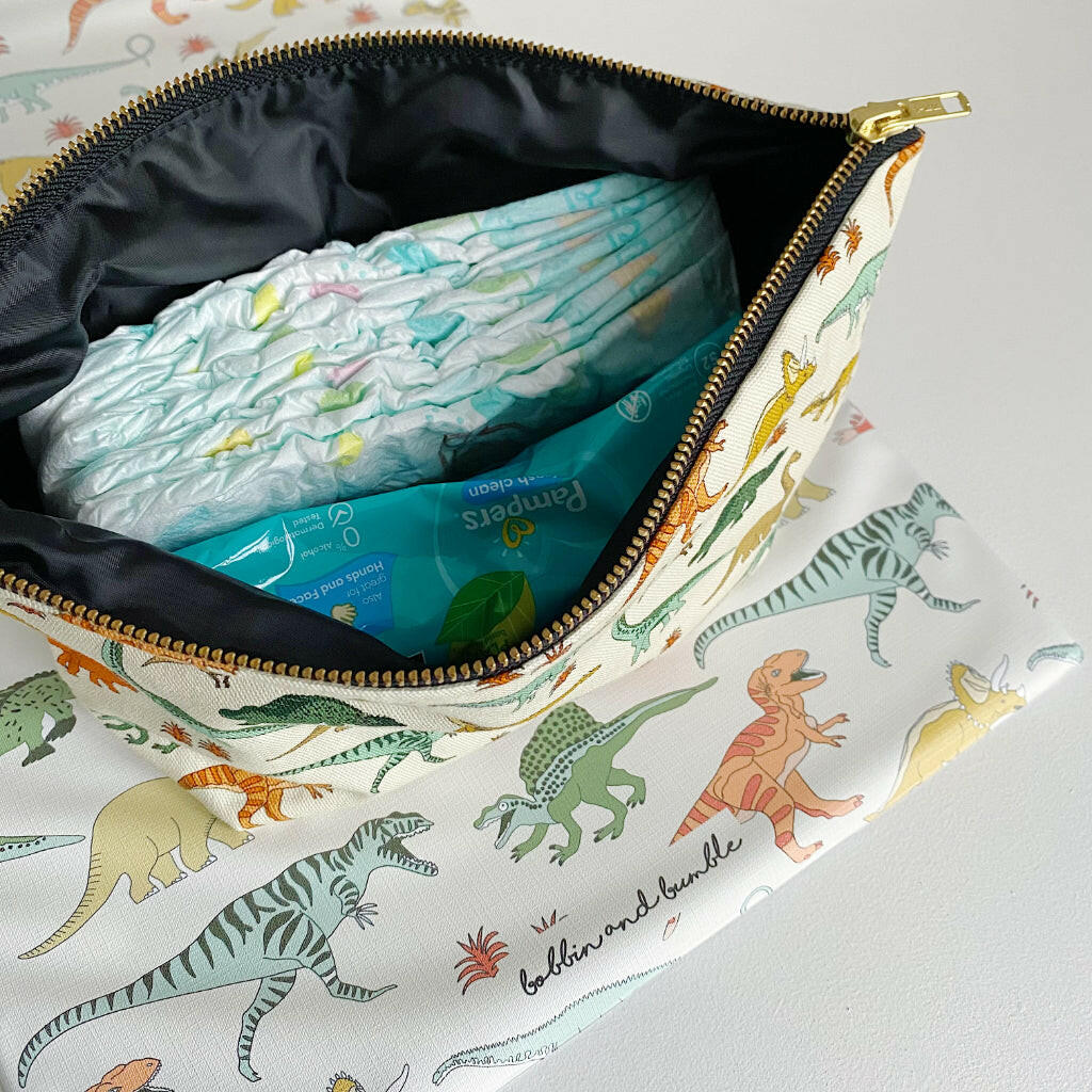Nappy and wipes pouch - Dinosaur Print | Bobbin and Bumble.