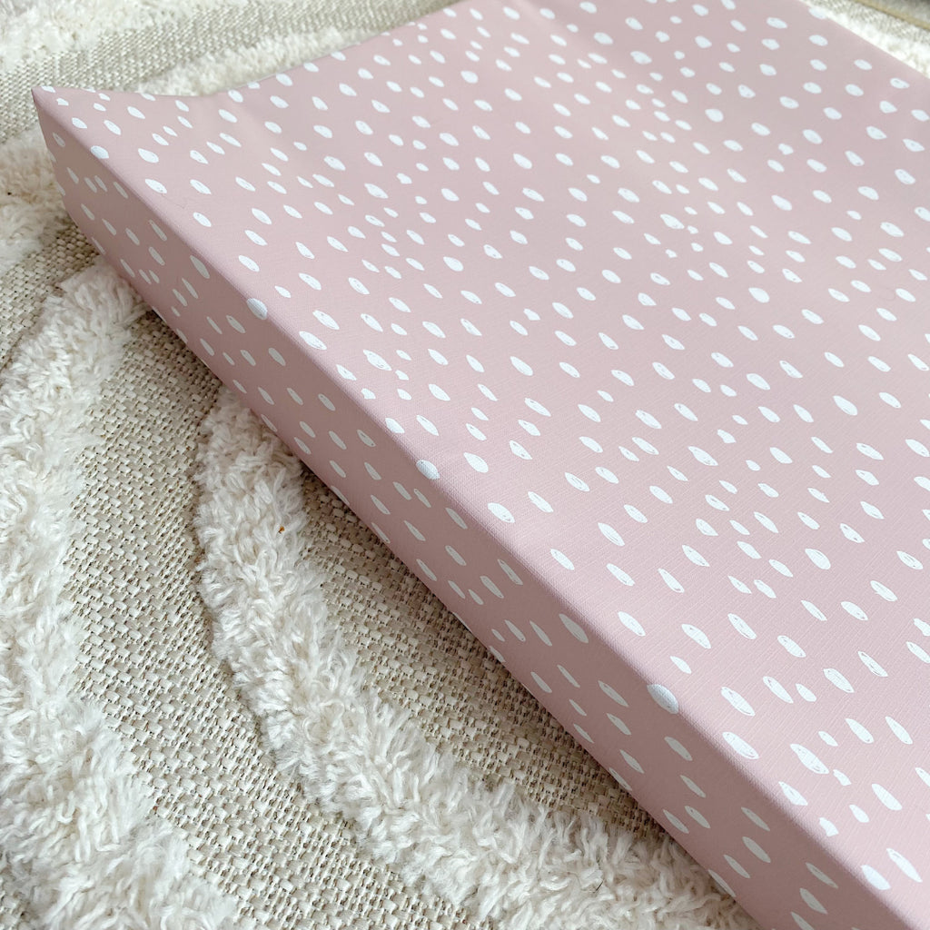 Anti-Roll Wedge Changing Mat - Dusky Pink Spotty Print | Bobbin and Bumble.
