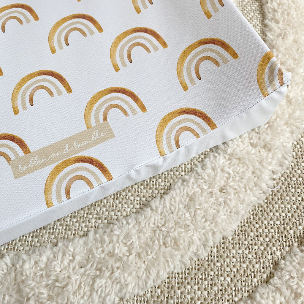 Anti-Roll Wedge Baby Changing Mat - Boho Unisex Rainbow print | Bobbin and Bumble.
