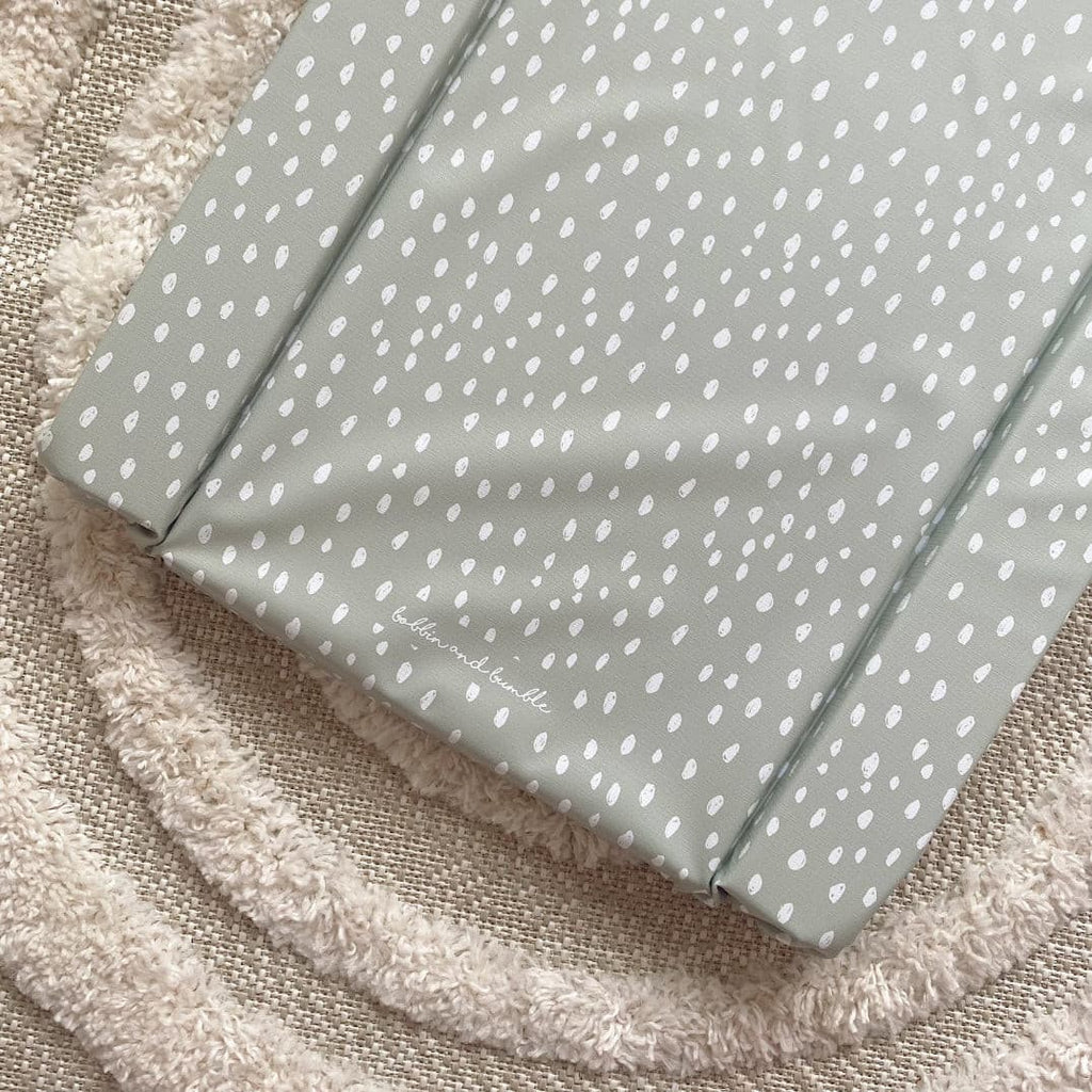 Deluxe Baby Changing Mat - Sage Green Spots Print | Bobbin and Bumble.