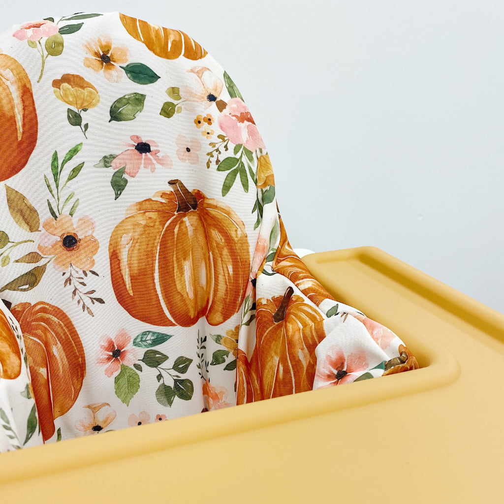 Halloween IKEA High Chair Cushion Cover - Fall Floral Pumpkins Print | Bobbin and Bumble.