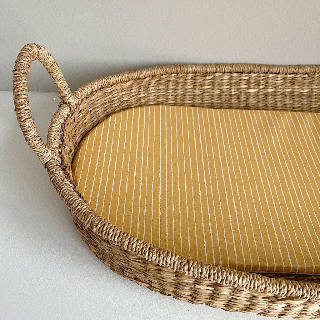 Basket Changing Mat - Mustard Stripe Print | Bobbin and Bumble.