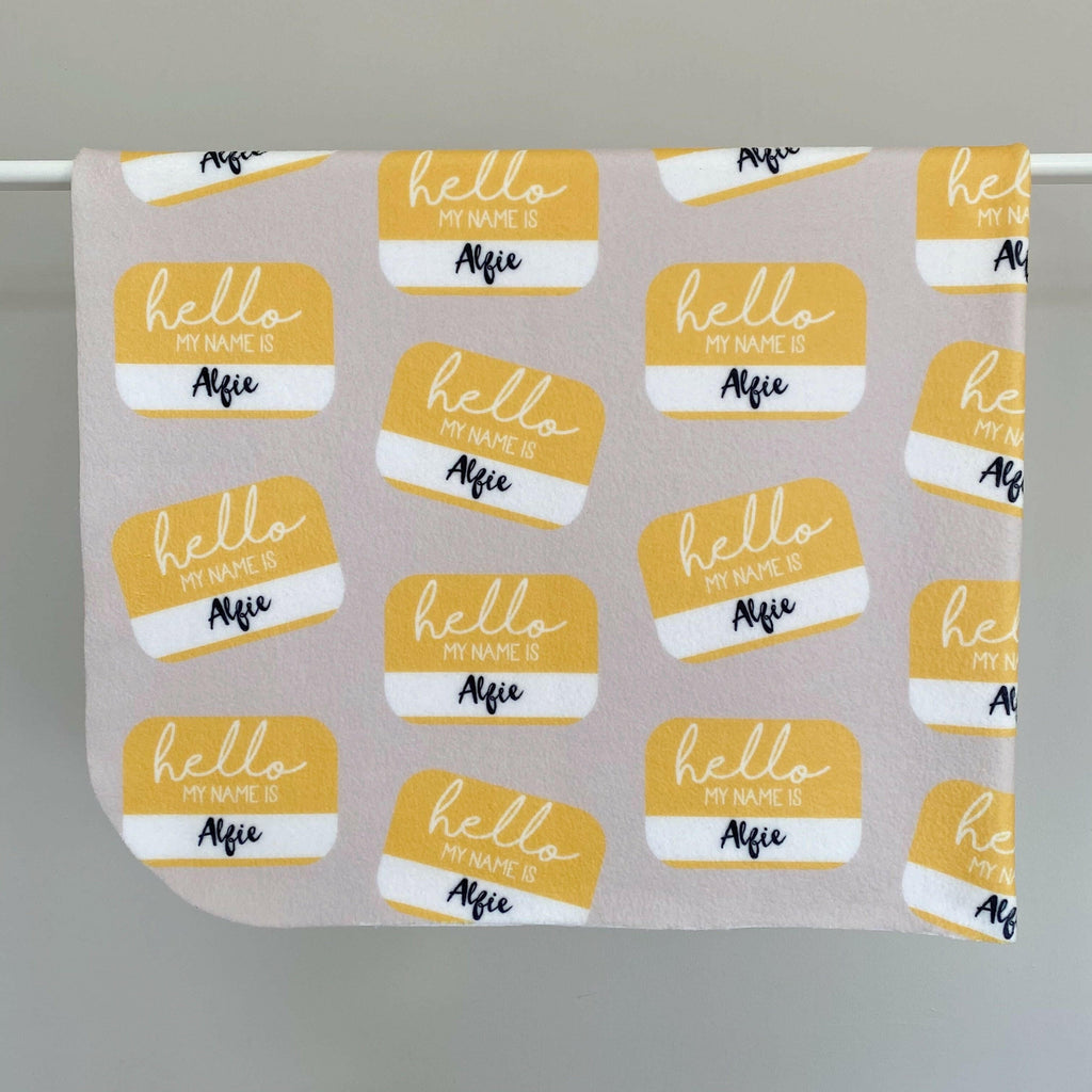 Personalised baby  - et "Hello My Name Is..." - Neutral Mustard | Bobbin and Bumble.