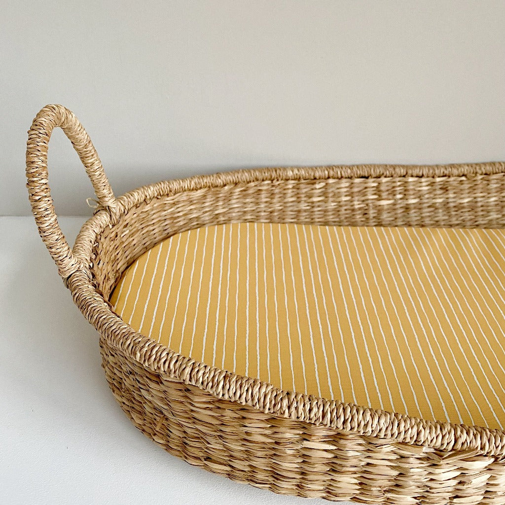 Basket Changing Mat - Mustard Stripe Print | Bobbin and Bumble.