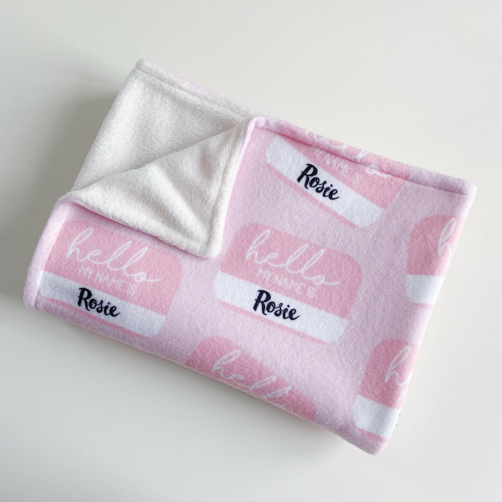 Premium personalised polar fleece baby  - et "Hello My Name Is..." - Baby Girl Pink | Bobbin and Bumble.