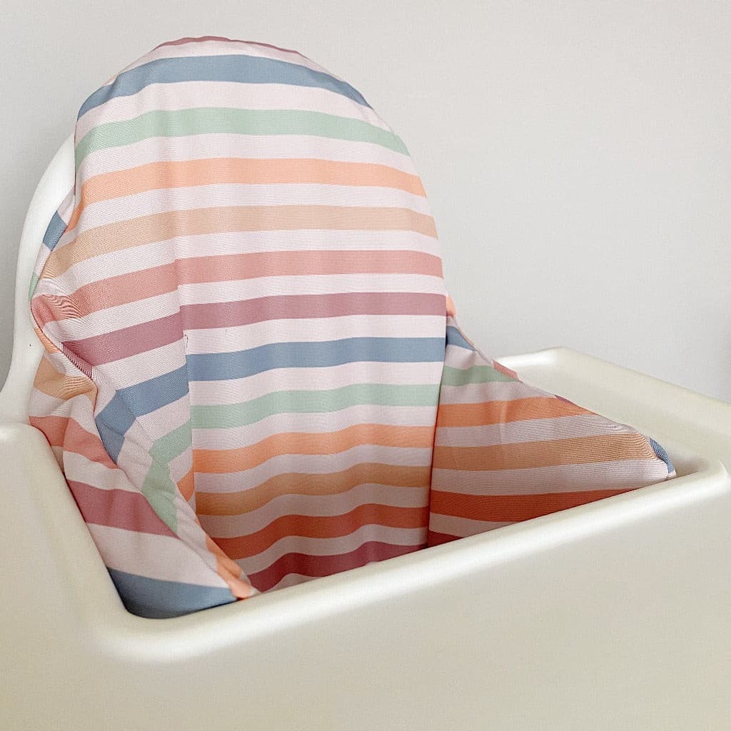 Colourful Pastel Stripes IKEA Antilop Highchair Cushion Cover | Bobbin and Bumble.