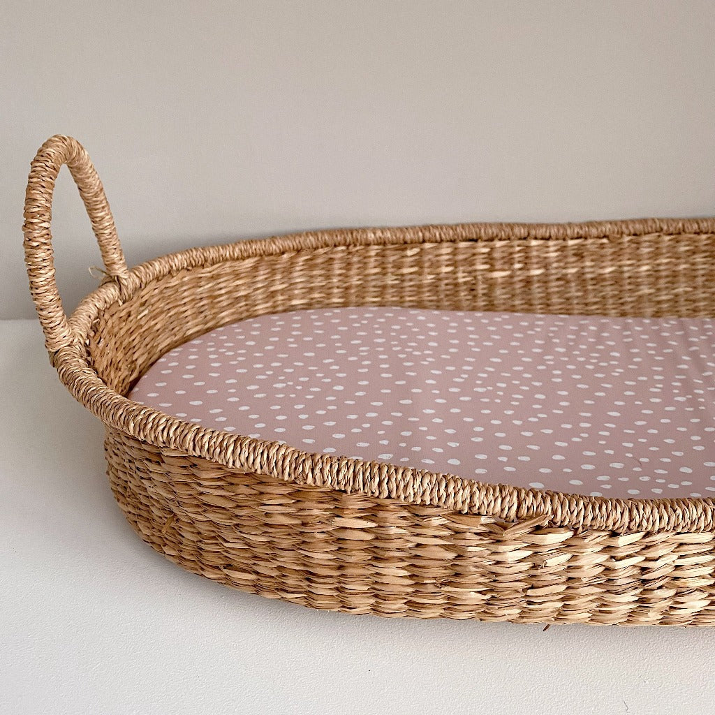 Basket Changing Mat - Dusky Pink Spot Print | Bobbin and Bumble.