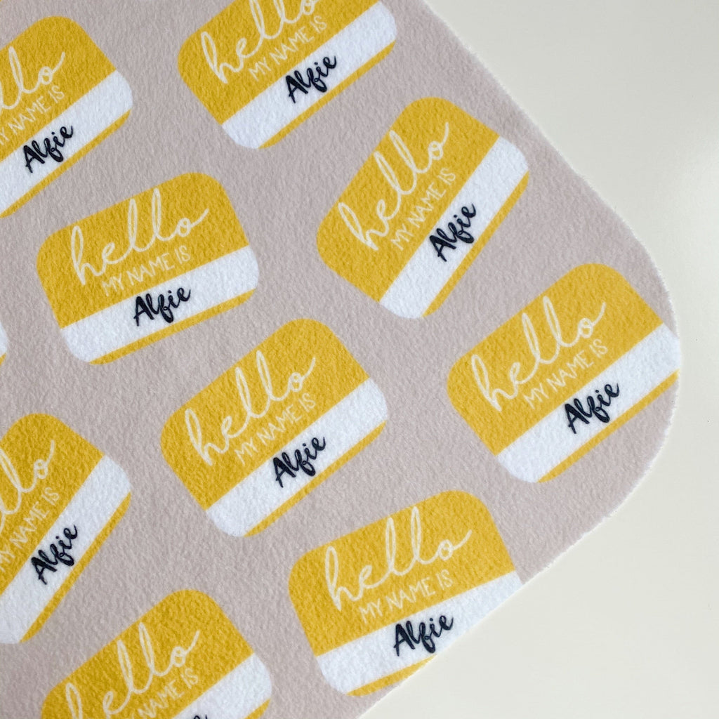 Personalised baby  - et "Hello My Name Is..." - Neutral Mustard | Bobbin and Bumble.