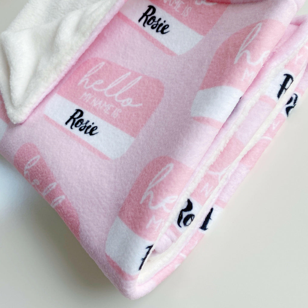 Premium personalised polar fleece baby  - et "Hello My Name Is..." - Baby Girl Pink | Bobbin and Bumble.
