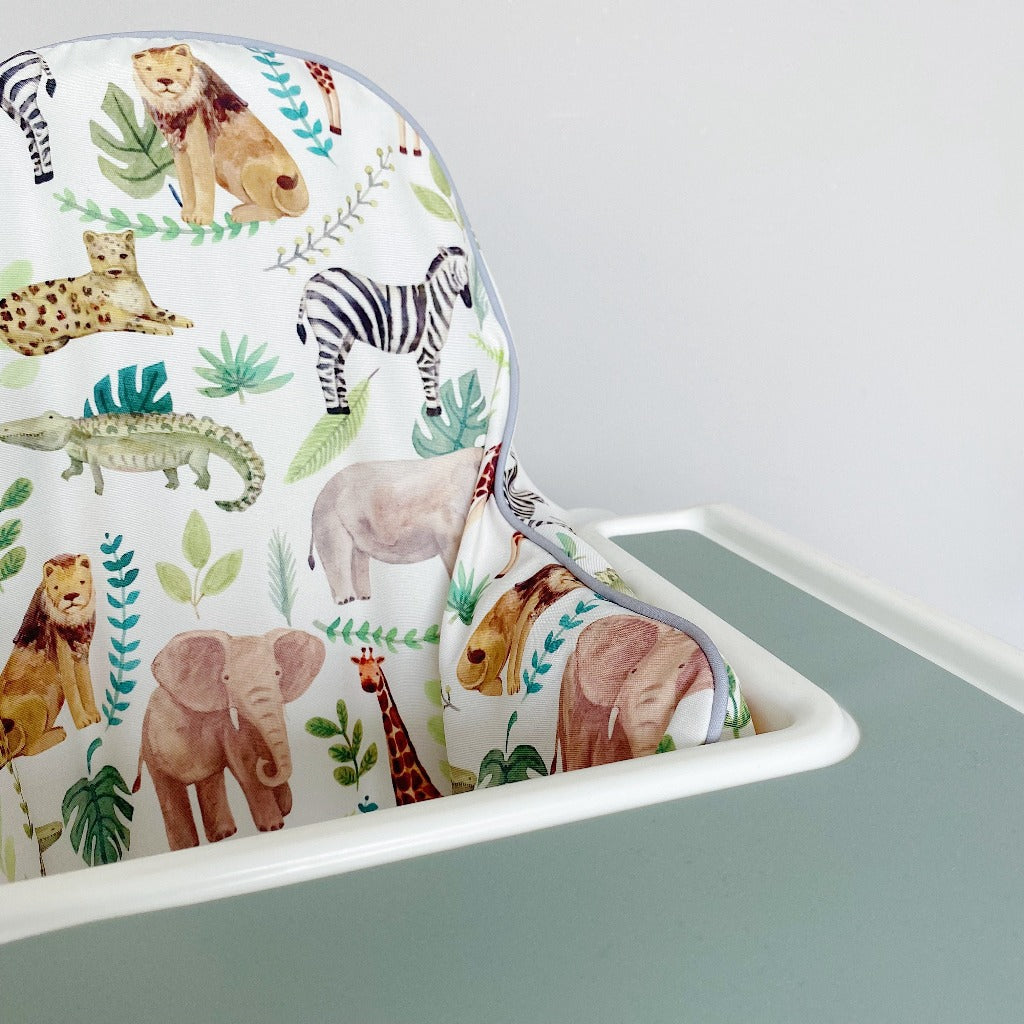 IKEA High Chair waterproof Cover - Safari Animals Print | Bobbin and Bumble.