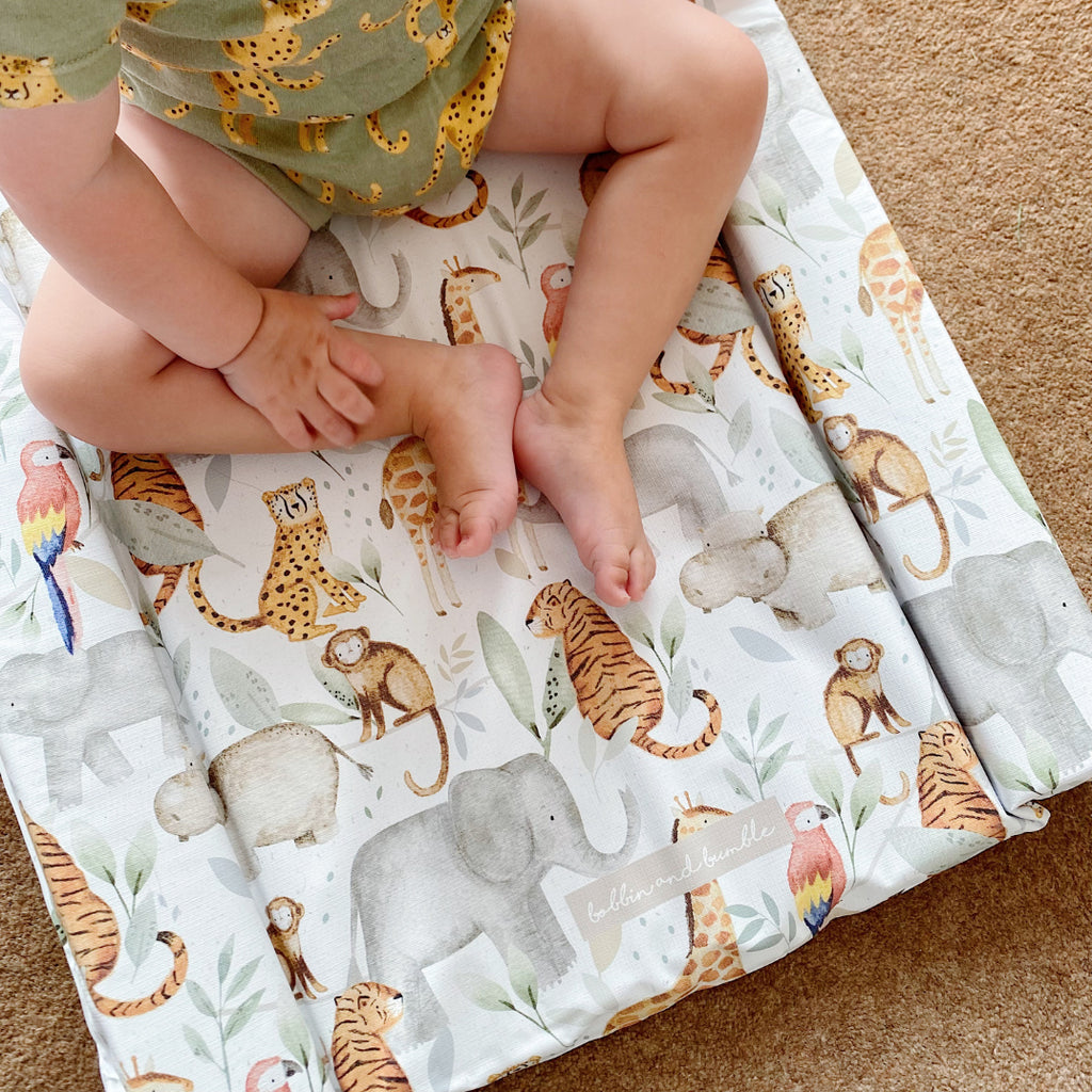 Deluxe Baby Changing Mat - Jungle Animals Print | Bobbin and Bumble.
