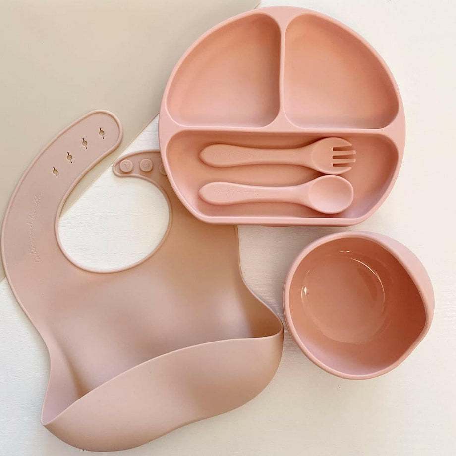 Pink Silicone Suction Weaning Set 5 piece Bobbin and Bumble UK