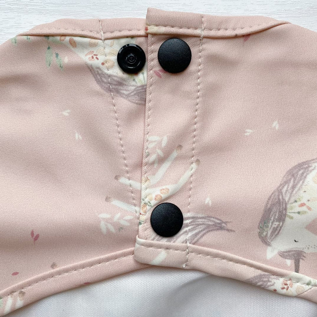 Long Sleeved Baby Bib - Pink Unicorn Print | Bobbin and Bumble.