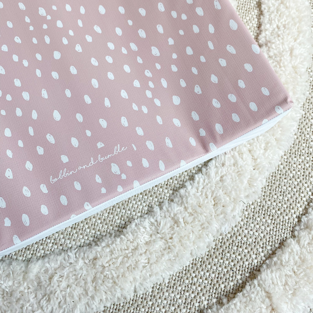 Anti-Roll Wedge Changing Mat - Dusky Pink Spotty Print | Bobbin and Bumble.
