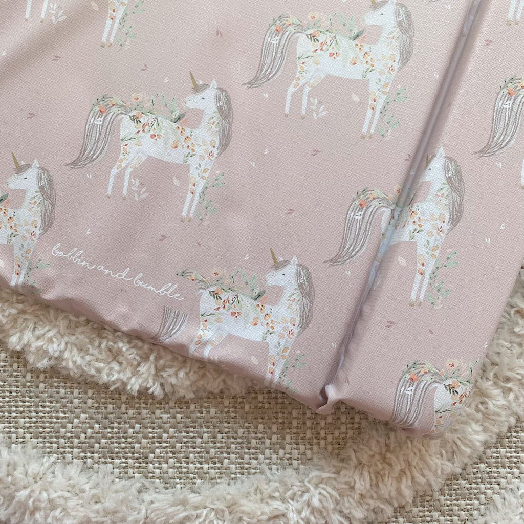 Deluxe Baby Changing Mat - Pink Floral Unicorns Print | Bobbin and Bumble.