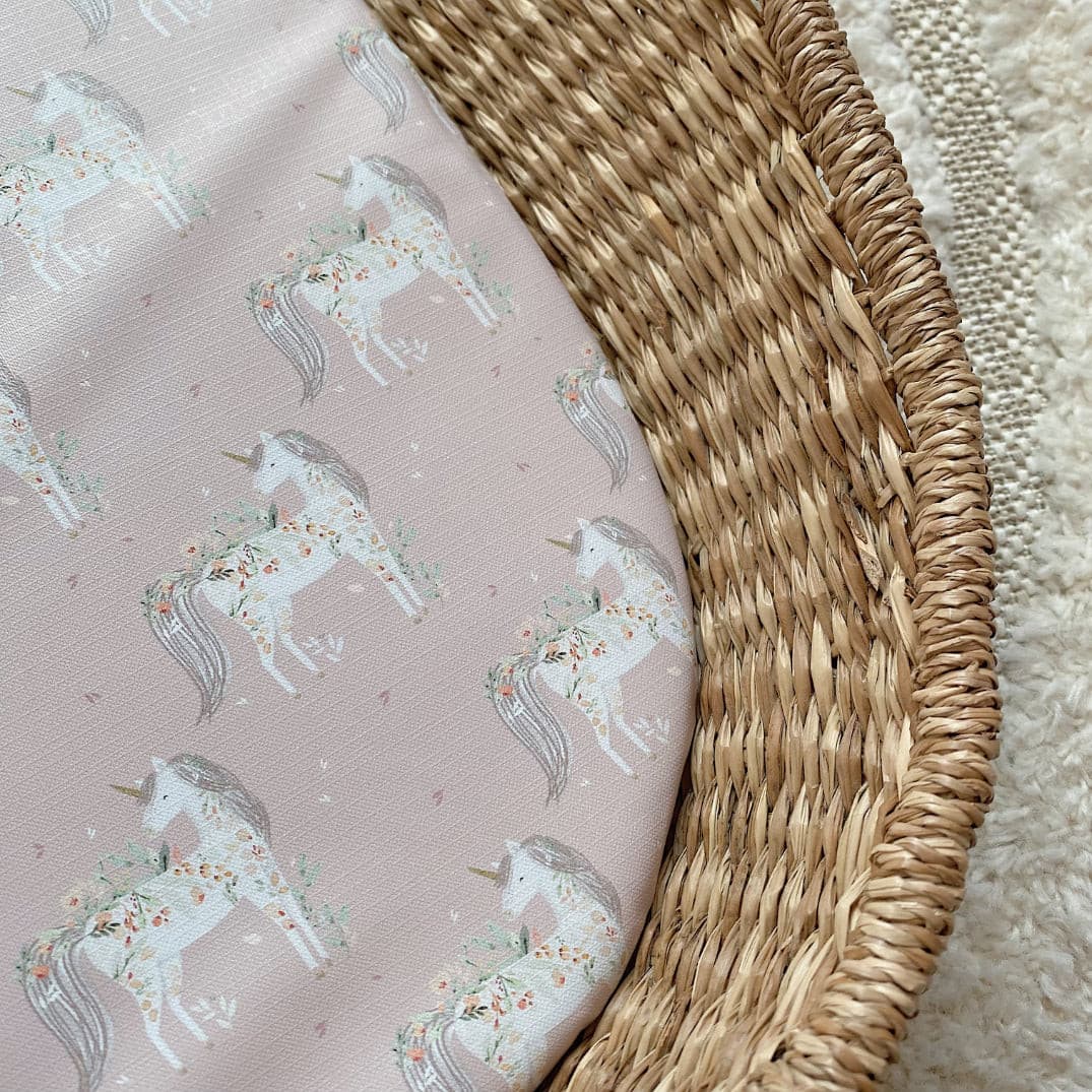 Basket Changing Mat - Pink Unicorn Print | Bobbin and Bumble.