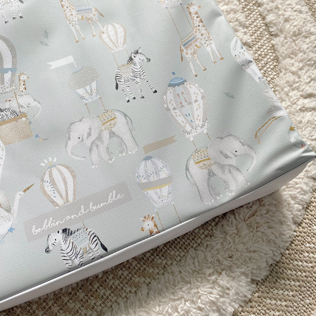 Anti-Roll Wedge Baby Changing Mat - Blue Hot Air Balloons Print | Bobbin and Bumble.