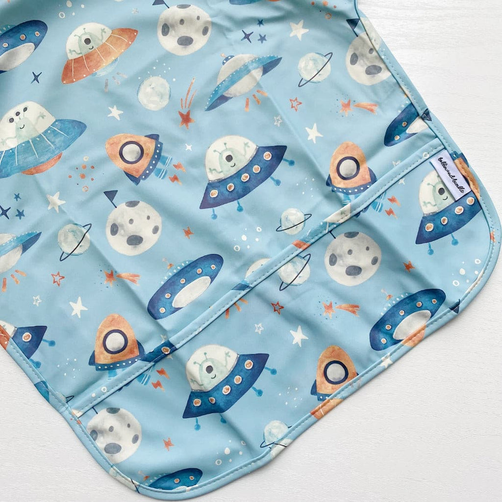 Long Sleeved Baby Bib - Space Ship Print | Bobbin and Bumble.
