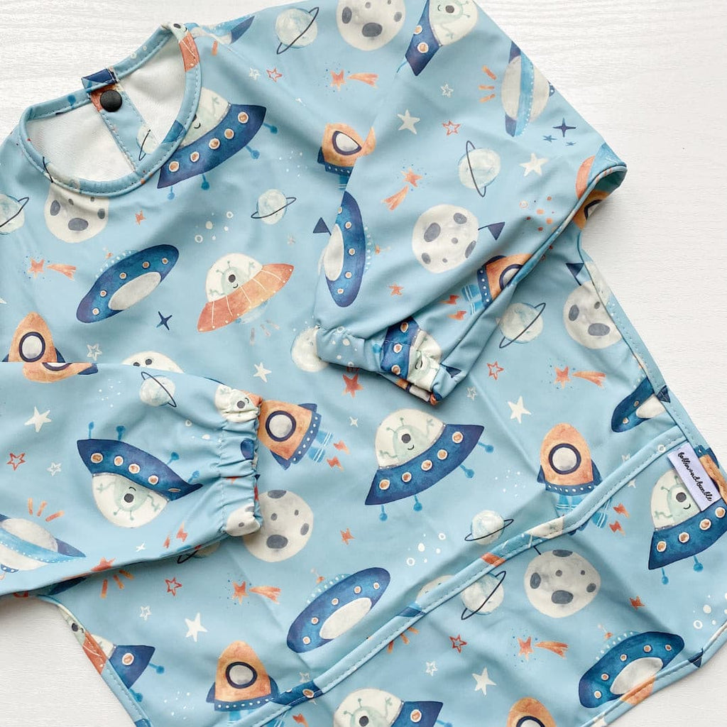 Long Sleeved Baby Bib - Space Ship Print | Bobbin and Bumble.