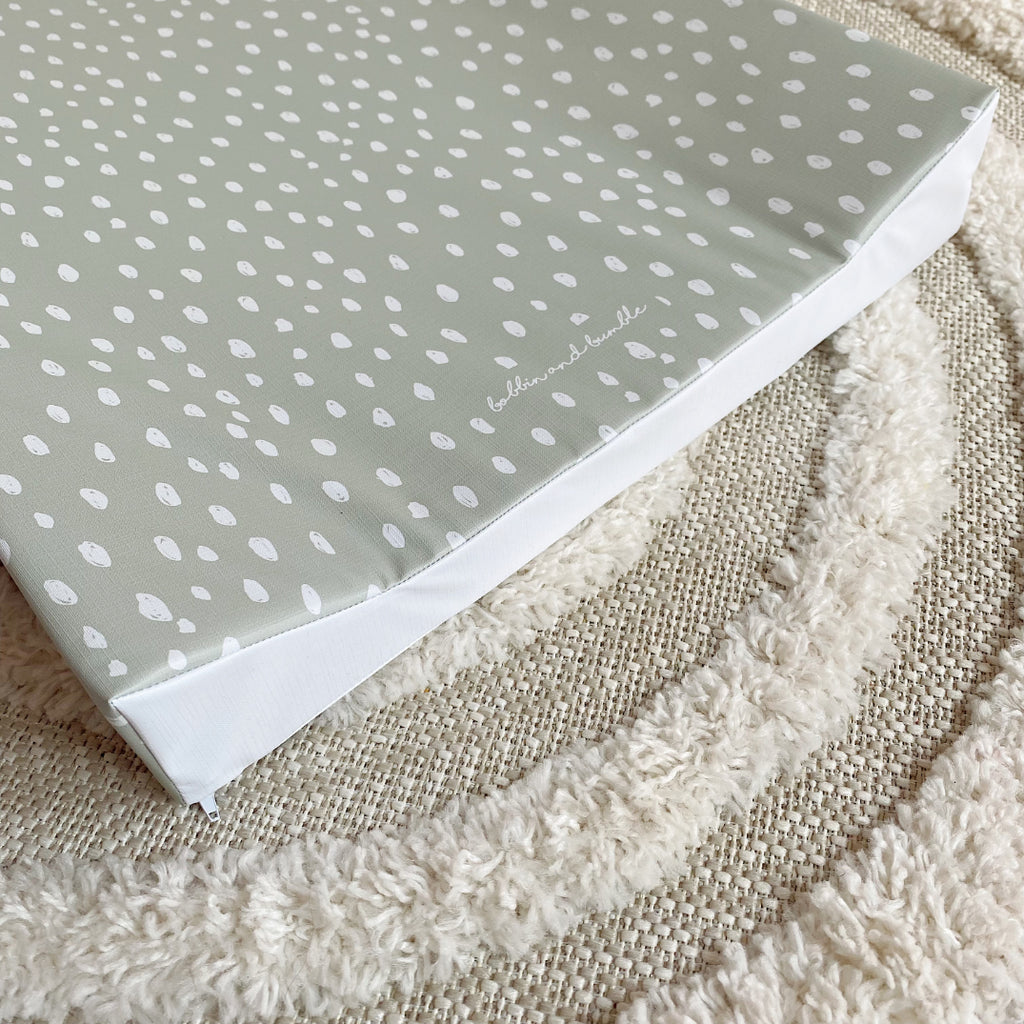 Anti-Roll Wedge Changing Mat - Sage Green Spotty Print | Bobbin and Bumble.