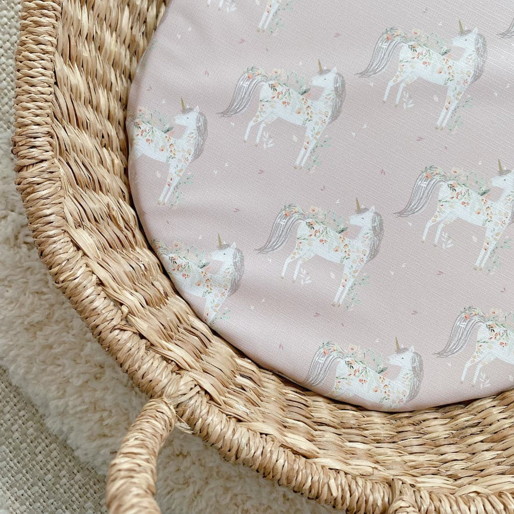 Basket Changing Mat - Pink Unicorn Print | Bobbin and Bumble.