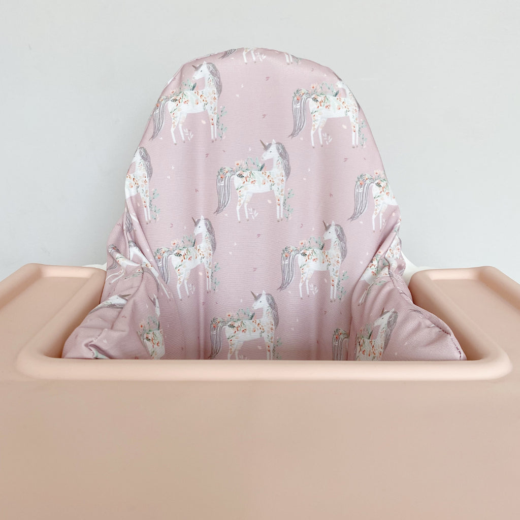 IKEA Highchair Cushion Cover - Pink Floral Unicorns Print | Bobbin and Bumble.