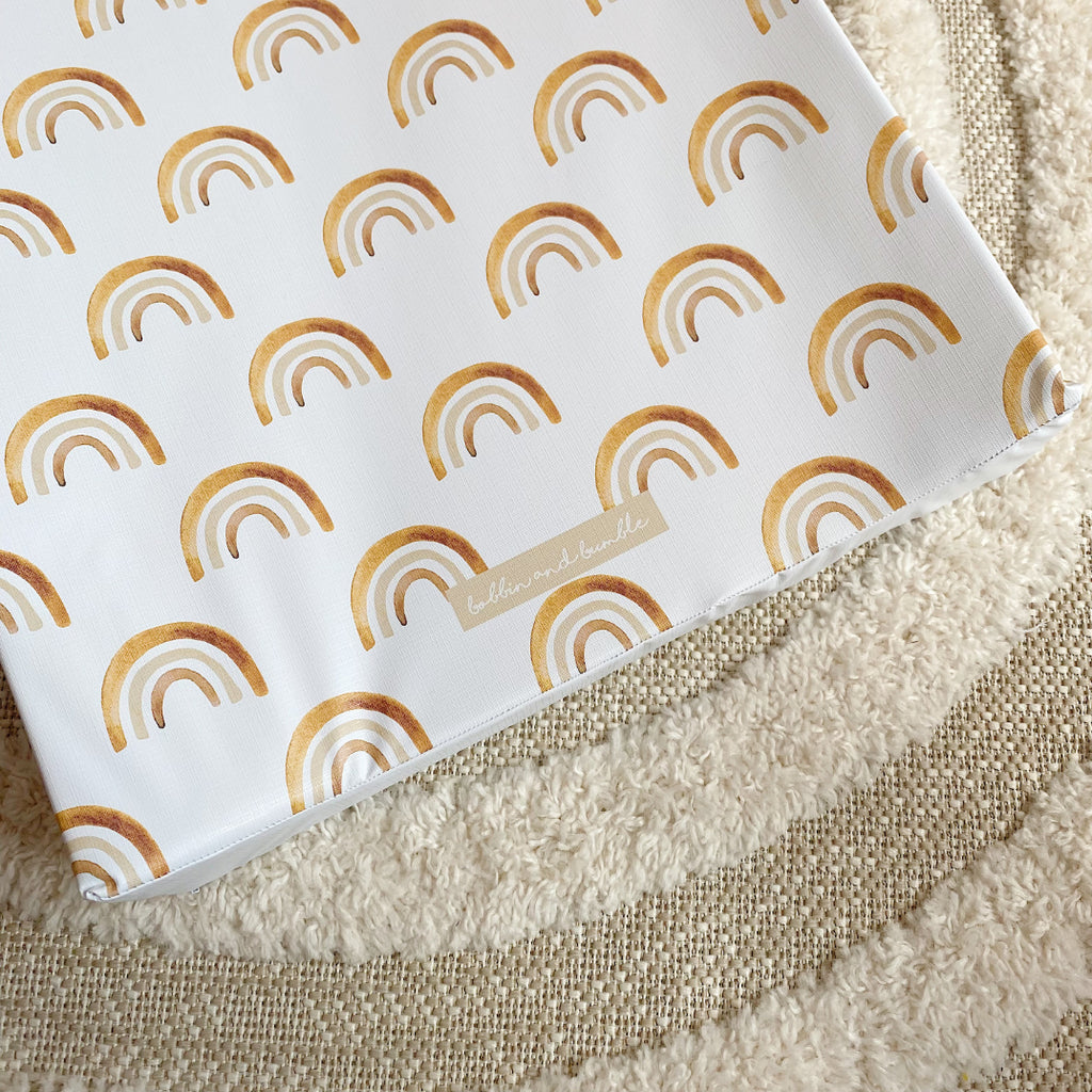 Anti-Roll Wedge Baby Changing Mat - Boho Unisex Rainbow print | Bobbin and Bumble.