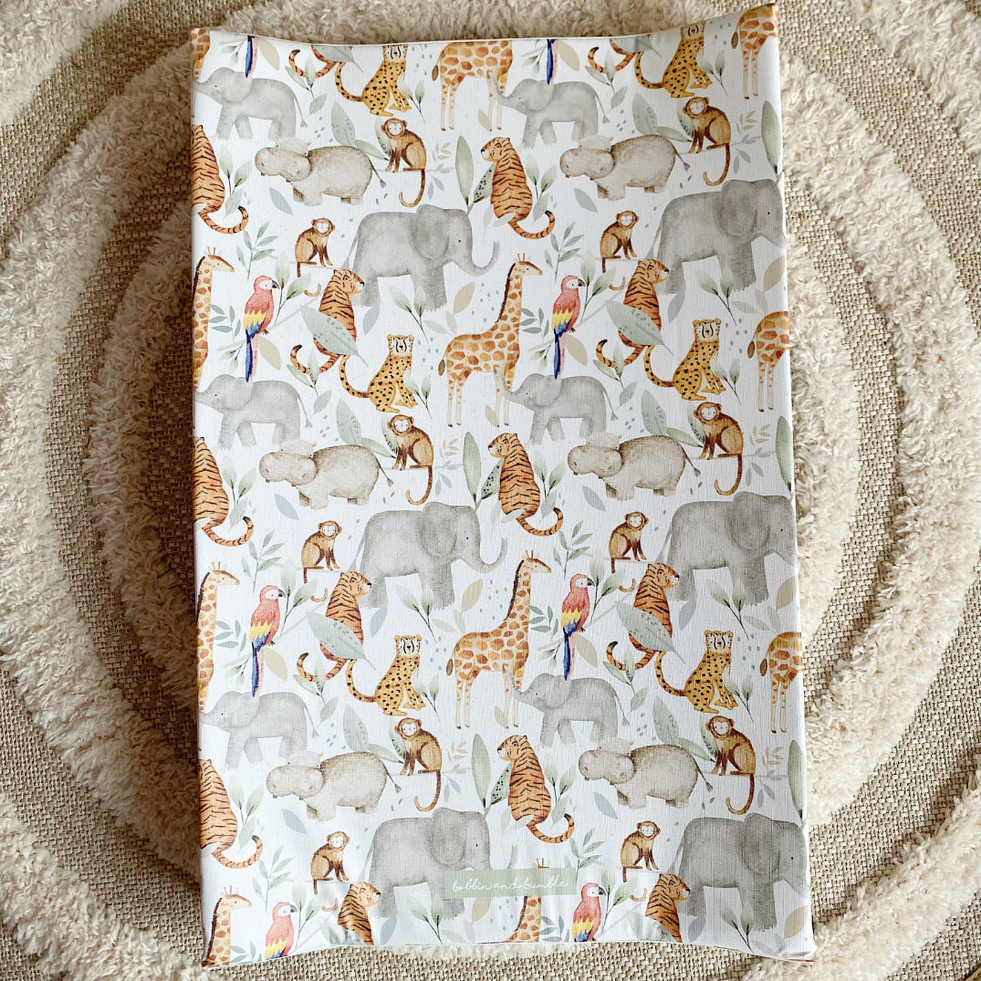 Anti-Roll Wedge Baby Changing Mat - Jungle Animals print | Bobbin and Bumble.